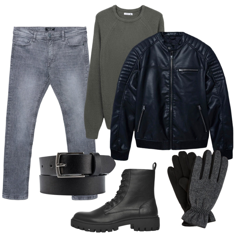 Outfit uomo - Pullover Salvia. Stile Biker Rock per Tutti i giorni. Abbinamento con anfibi, maglieria, jeans skinny, giacche, guanti, cinture.