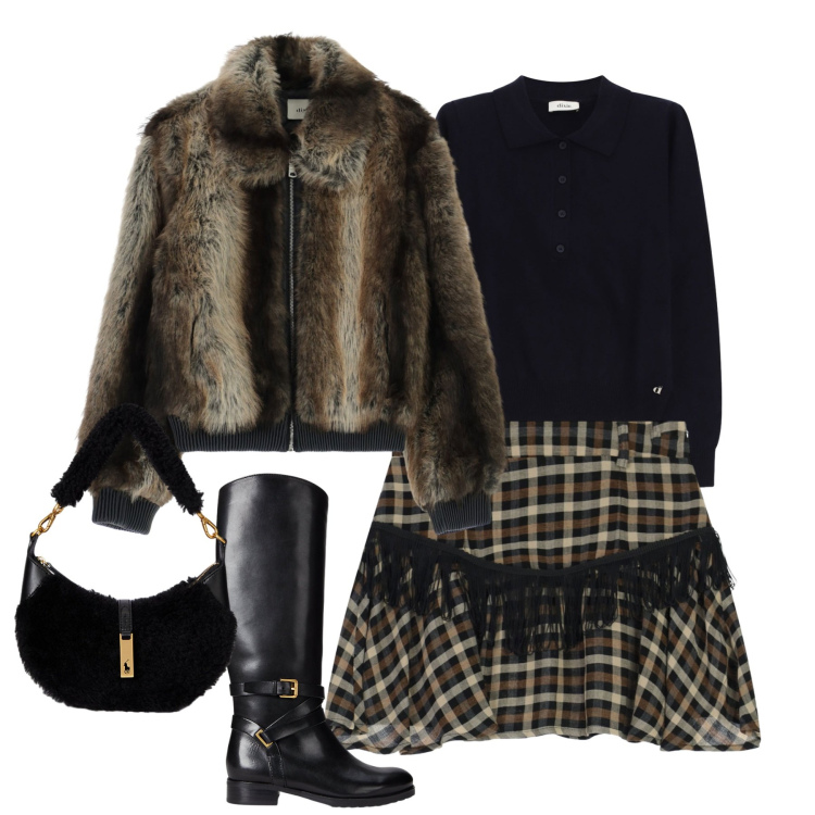 Outfit donna - Total look #2289817. Stile Trendy per Tutti i giorni. Abbinamento con blazer, minigonne, pullovers, borse a spalla, stivali.