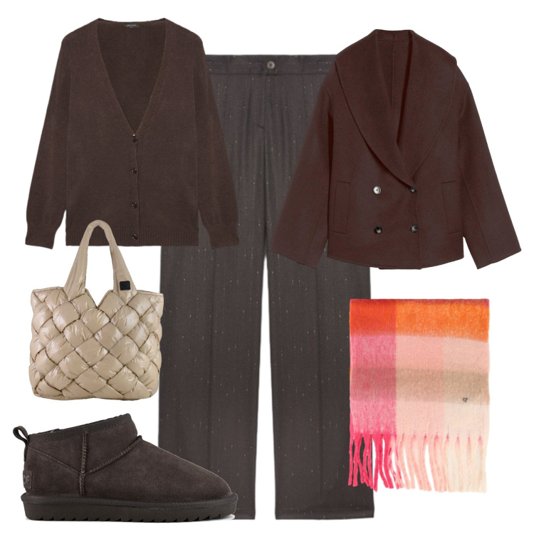 Outfit donna - Focus donna Curvy!. Stile Casual per Tutti i giorni. Abbinamento con caban, sciarpe, borse tote, cardigans, stivali, pantaloni.