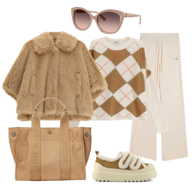 Outfit donna - Sporty chic in città. Stile Sporty chic per Tutti i giorni. Abbinamento con blazer, pantaloni, maglieria, borse tote, occhiali da sole, sneakers.