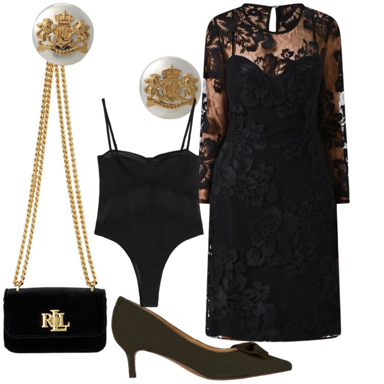 Outfit donna - Estremamente elegante. Stile Chic per Serata fuori. Abbinamento con vestiti a tubino, body, orecchini, décolleté, pochette.