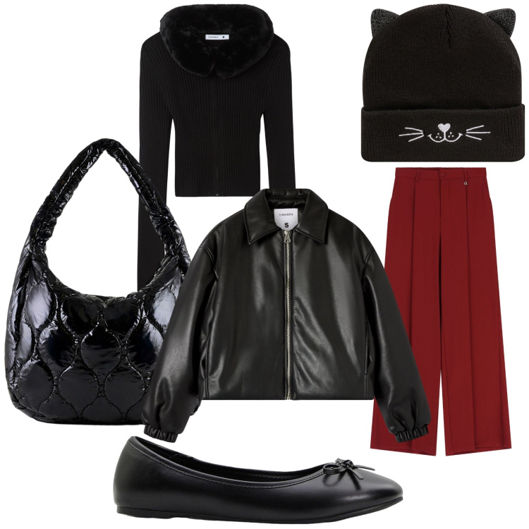 Outfit donna - Miao. Stile Trendy per Tutti i giorni. Abbinamento con ballerine, berretti, cardigans, bomber, pantaloni a palazzo, borse tote.