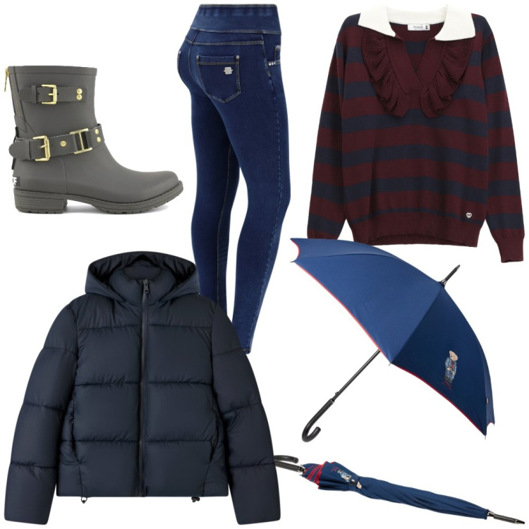 Outfit donna - Giornata uggiosa. Stile Casual per Tutti i giorni. Abbinamento con pullovers, bomber, jeans skinny, borse tote, stivali.