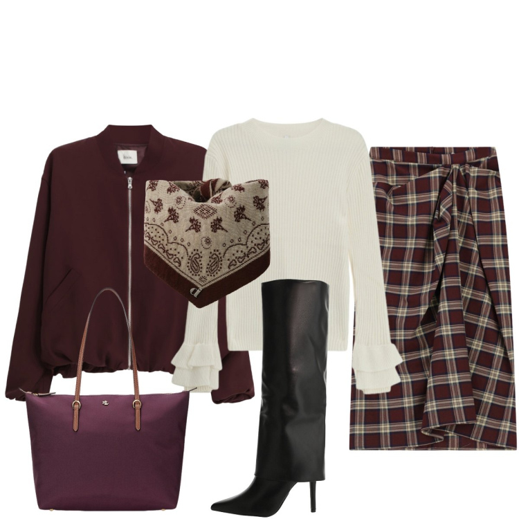 Outfit donna - Per tutto il giorno. Stile Minimal per Tutti i giorni. Abbinamento con gonne longuette, stivali, maglieria, bomber, foulard, borse tote.