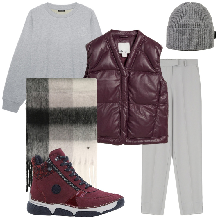 Outfit donna - Gilet trapuntato. Stile Urban per Tutti i giorni. Abbinamento con stivaletti, piumini, pantaloni, sciarpe, berretti, felpe.