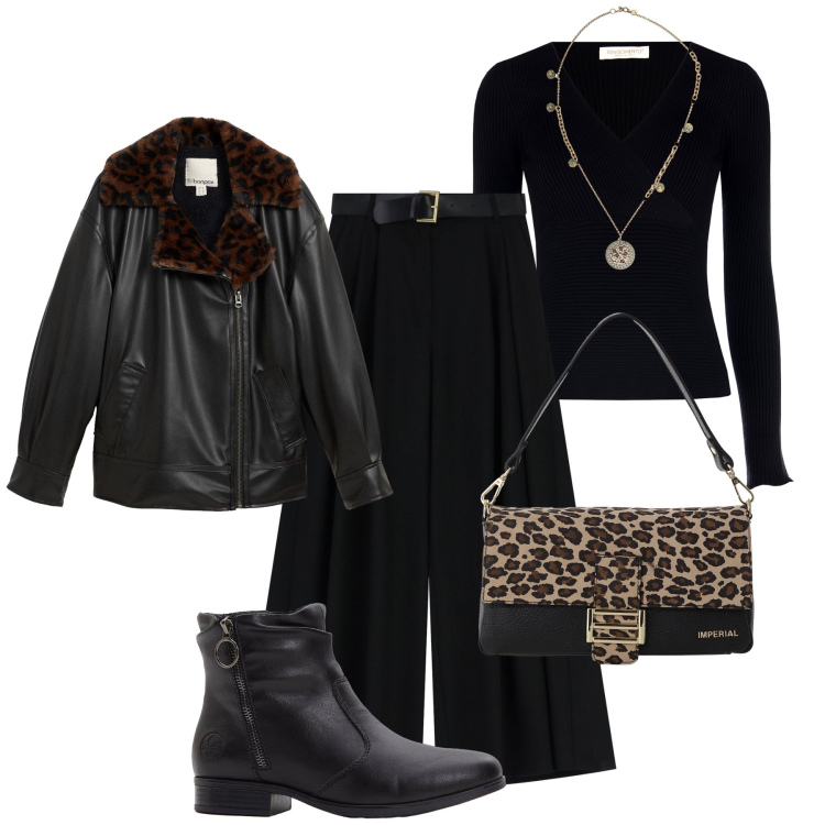 Outfit donna - La giacca H24. Stile Casual chic per Tutti i giorni. Abbinamento con bomber, stivaletti, pullovers, pantaloni a palazzo, borse a spalla, ciondoli.