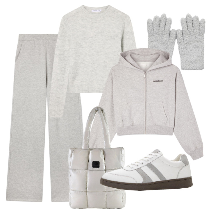 Outfit donna - Sportiva perla mélange. Stile Casual per Tutti i giorni. Abbinamento con sneakers, pantaloni, maglieria, felpe con cappuccio, guanti, shopping bag.