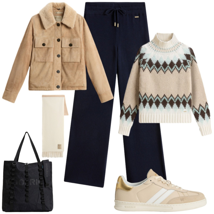 Outfit donna - Woolrich black friday. Stile Casual chic per Tutti i giorni. Abbinamento con maglieria, pantaloni, sneakers, sciarpe, borse tote, piumini.