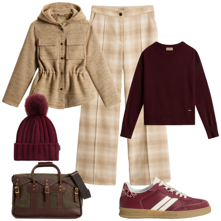 Outfit donna - Woolrich and Black Friday. Stile Casual chic per Tutti i giorni. Abbinamento con maglieria, blazer, pantaloni, borse a tracolla, sneakers, berretti.