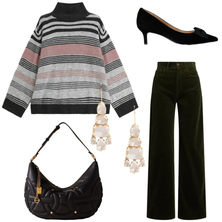 Outfit donna - Total look #2290257. Stile Minimal per Tutti i giorni. Abbinamento con borse a spalla, maglieria, décolleté, pantaloni, orecchini.