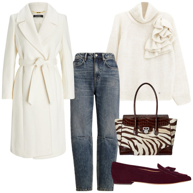 Outfit donna - Total look #2290262. Stile Glamour per Serata fuori. Abbinamento con maglieria, cappotti, ballerine, jeans, borse a mano.