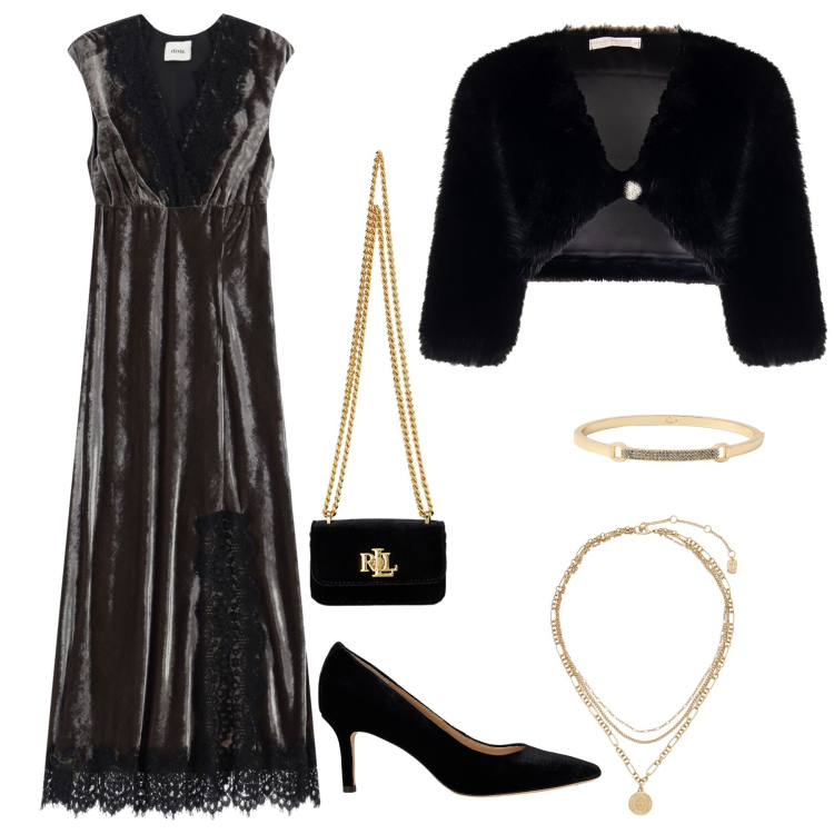 Outfit donna - Moon. Stile Romantica per Serata fuori. Abbinamento con bolero, vestiti lunghi, pochette, décolleté, braccialetti, ciondoli.