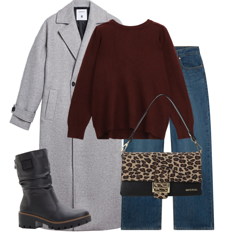 Outfit donna - Total look #2290281. Stile Casual chic per Tutti i giorni. Abbinamento con stivaletti, jeans, cappotti, borse a spalla, pullovers.