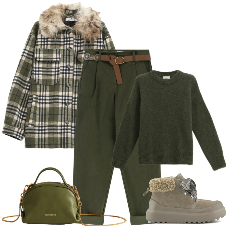 Outfit donna - Total look #2290286. Stile Casual per Tutti i giorni. Abbinamento con cappotti, borse a mano, pantaloni, maglieria, stivali.