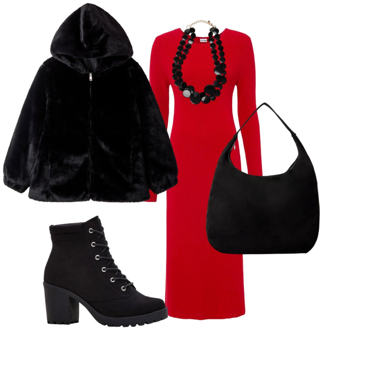 Outfit donna - Acquistando regali di natale. Stile Casual per Tutti i giorni. Abbinamento con vestiti, stivaletti, borse a mano, ecopellicce, collane.