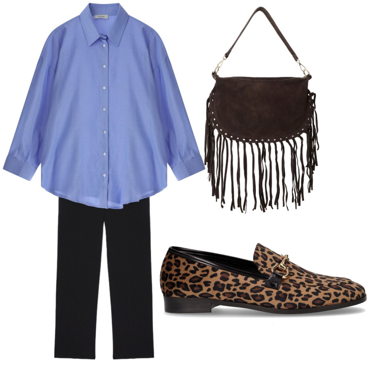 Outfit donna - Casual chic mattinata in libertà. Abbinamento con borse a tracolla, camicie, pantaloni, mocassini.