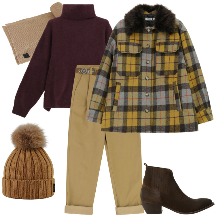 Outfit donna - Urban autunnale. Stile Urban per Tutti i giorni. Abbinamento con cappotti, pantaloni, stivaletti, maglieria, berretti, sciarpe.