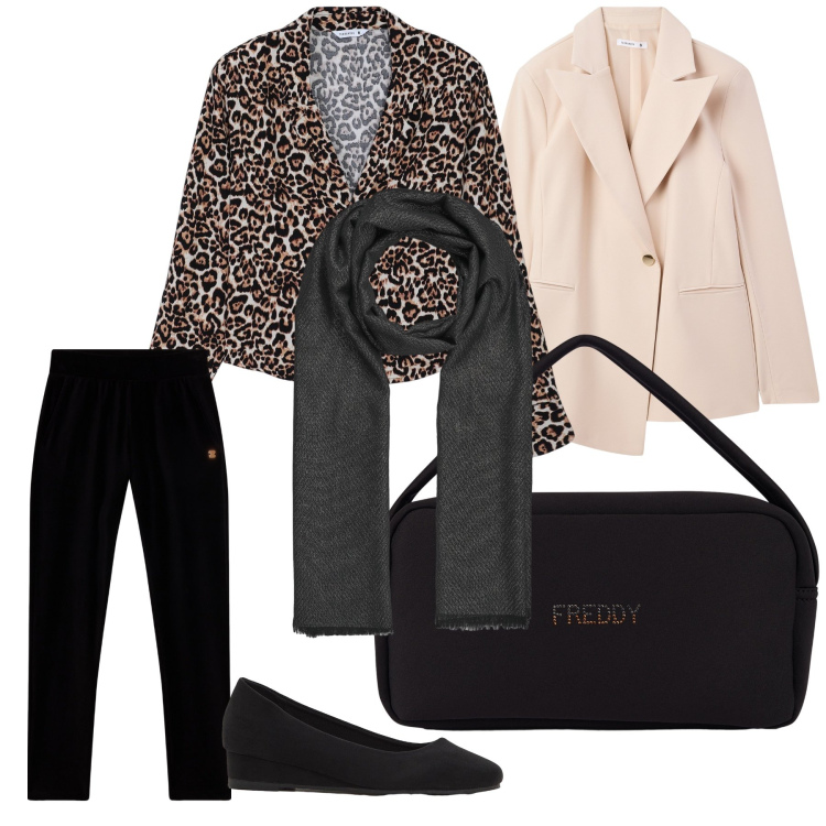 Outfit donna - La giacca asimmetrica. Stile Urban per Ufficio. Abbinamento con décolleté, blazer, foulard, camicie, pantaloni, borse a mano.