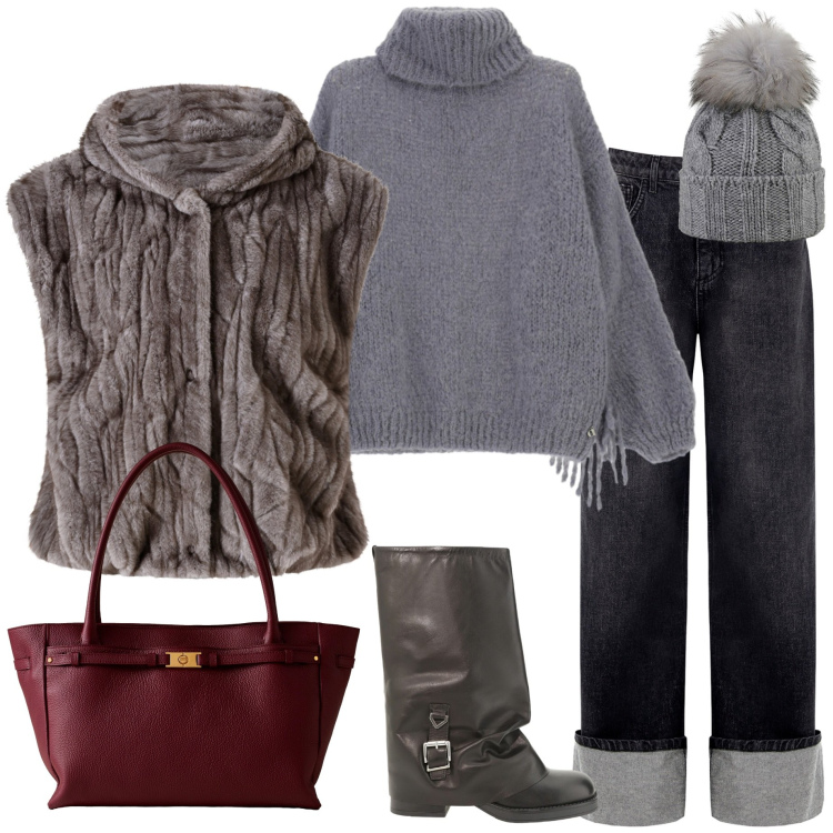 Outfit donna - Sporty chic. Stile Sporty chic per Tutti i giorni. Abbinamento con piumini, jeans, shopping bag, stivali, maglieria, berretti.