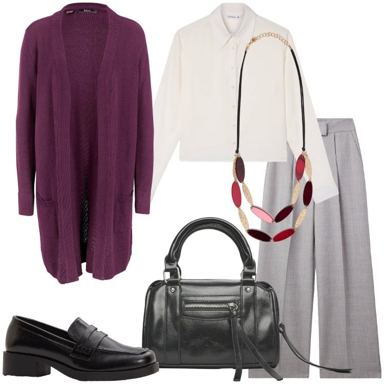 Outfit donna - Il mese del cardigan - @luciella76. Stile Casual chic per Ufficio. Abbinamento con cardigans, mocassini, pantaloni, camicie, borse a mano, collane.