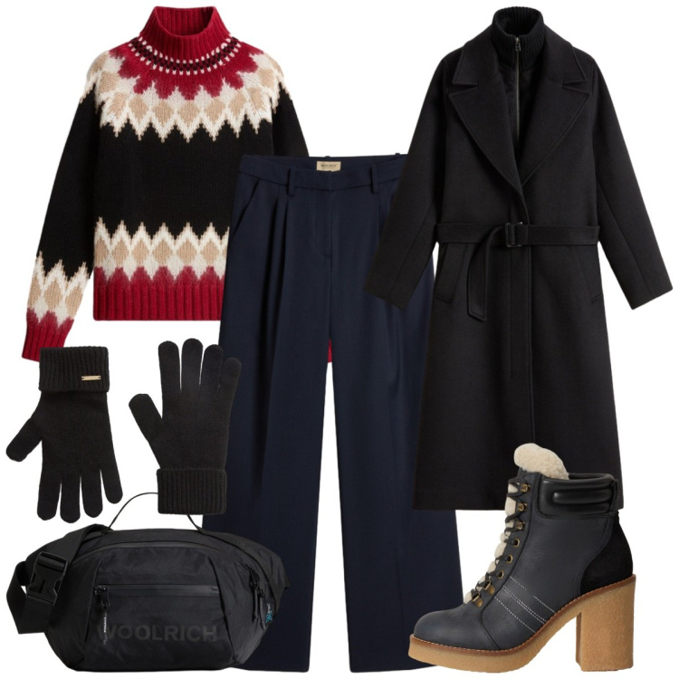 Outfit donna - Woolrich - Black Friday. Stile Casual chic per Tutti i giorni. Abbinamento con cappotti, pantaloni, maglieria, borse a tracolla, stivaletti, guanti.