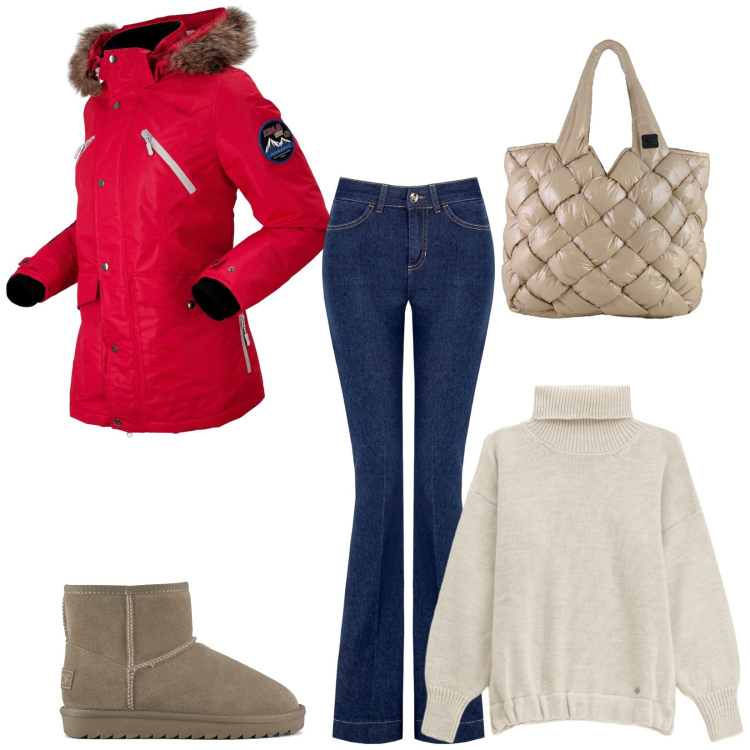 Outfit donna - Total look #2290439. Stile Casual per Tutti i giorni. Abbinamento con blazer, maglieria, jeans a zampa, borse tote, stivali.