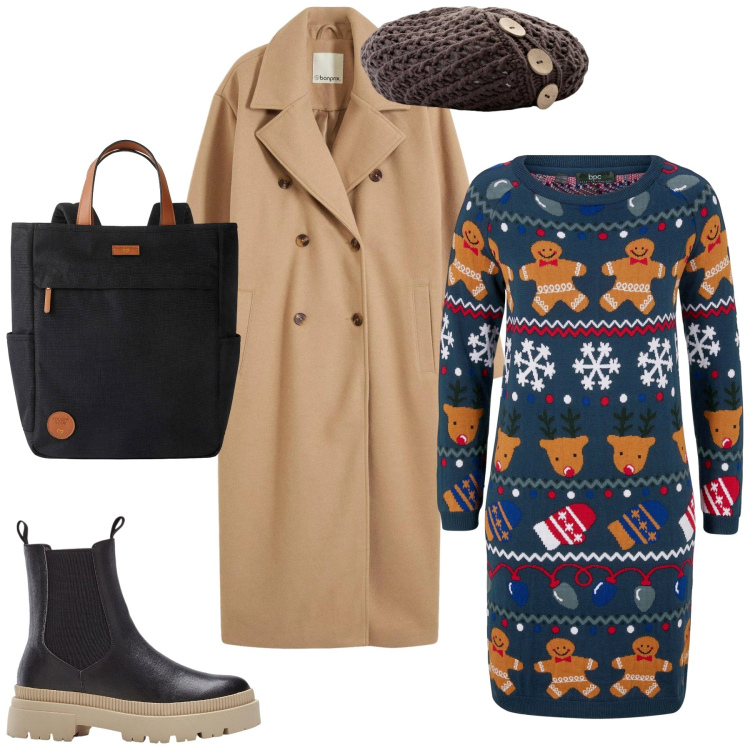 Outfit donna - Bonprix autunno. Stile Casual per Tutti i giorni. Abbinamento con stivaletti chelsea, berretti, cappotti, vestiti, zaini.