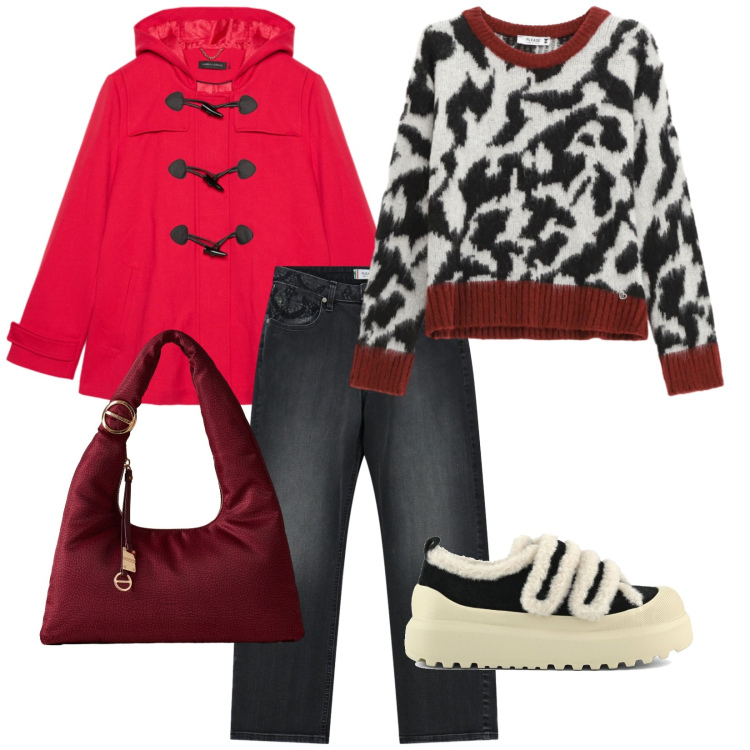 Outfit donna - Compere natalizie. per Tutti i giorni. Abbinamento con pullovers, jeans dritti, borse a spalla, blazer, sneakers.