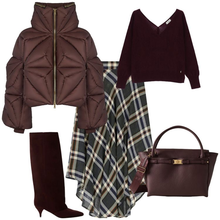 Outfit donna - Casual chic per tutti i giorni. Stile Casual chic per Tutti i giorni. Abbinamento con borse a mano, gonne lunghe, maglieria, stivali, piumini.