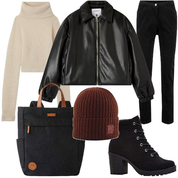 Outfit donna - La giacca bomber. Stile Glamour per Serata fuori. Abbinamento con pantaloni, stivaletti, zaini, maglieria, bomber, berretti.