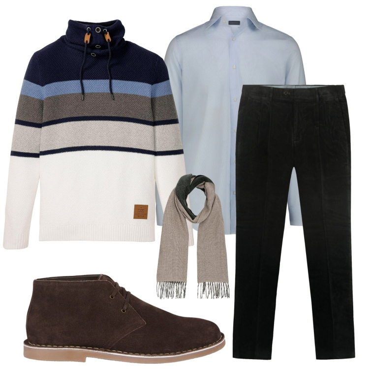 Outfit uomo - Total look #2290719. Stile Casual per Tutti i giorni. Abbinamento con maglieria, stivali e stivaletti, sciarpe, camicie, pantaloni.