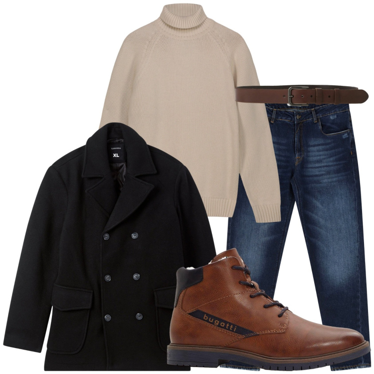 Outfit uomo - Total look #2290723. Stile Casual per Tutti i giorni. Abbinamento con stivali e stivaletti, caban, jeans dritti, cinture, pullovers.