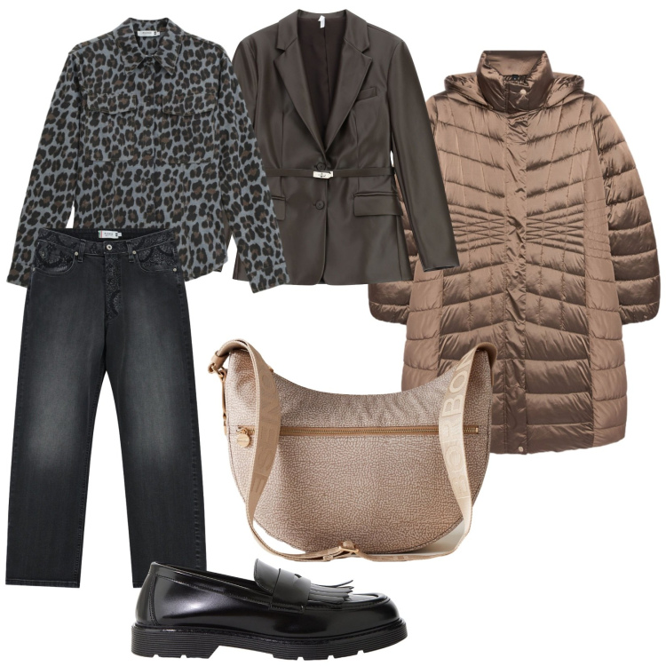 Outfit donna - Una cena organizzata. per Serata fuori. Abbinamento con camicie, jeans dritti, blazer, borse a spalla, mocassini, piumini.