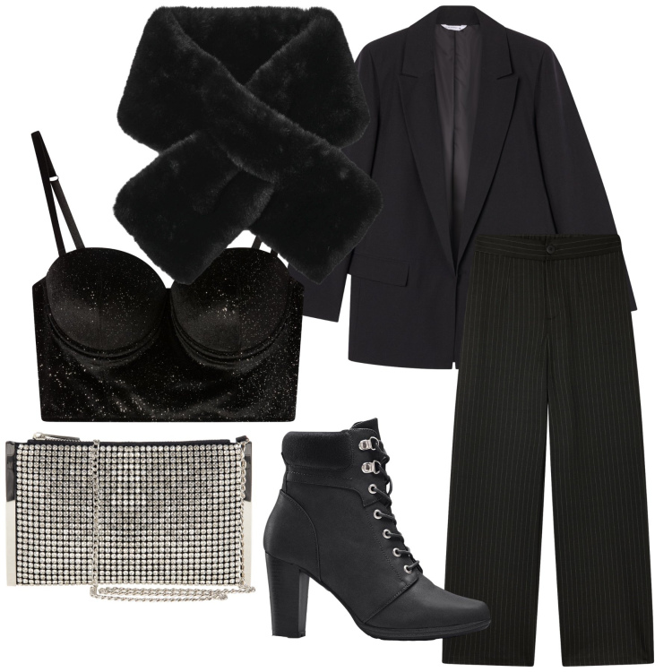 Outfit donna - Intimo a vista. Stile Sexy per Serata fuori. Abbinamento con stivaletti, sciarpe, pantaloni, bralette, blazer, pochette.