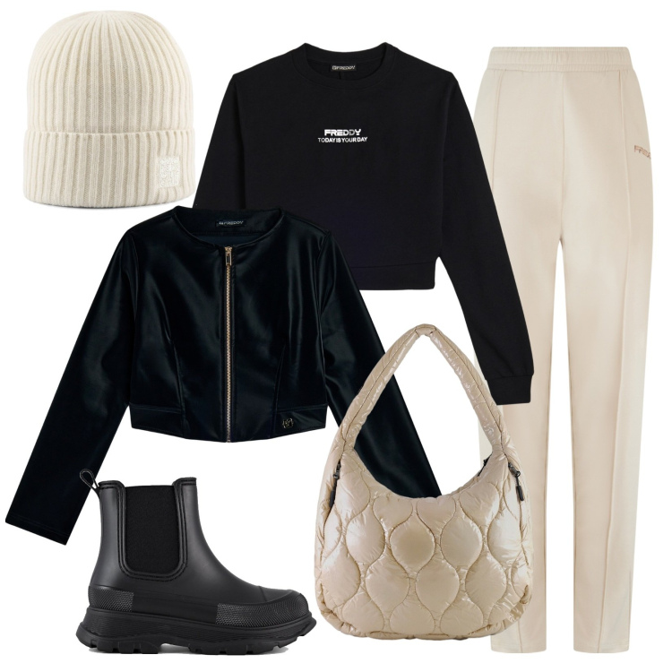 Outfit donna - Comodissima. Stile Sporty chic per Tutti i giorni. Abbinamento con pantaloni, felpe, blazer, borse tote, stivali, berretti.