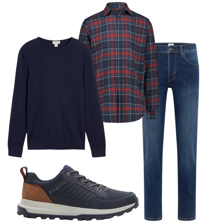 Outfit uomo - Tutti i giorni. Stile Casual per Tutti i giorni. Abbinamento con jeans dritti, maglieria, sneakers, camicie.