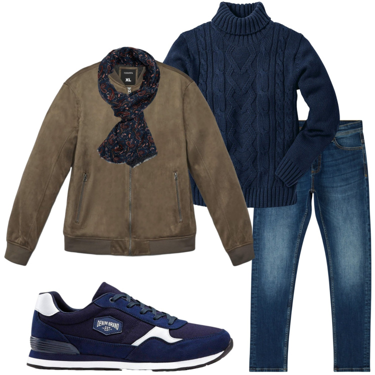 Outfit uomo - Novembre in città. Stile Urban per Tutti i giorni. Abbinamento con sneakers, maglieria, jeans skinny, giacche, sciarpe.