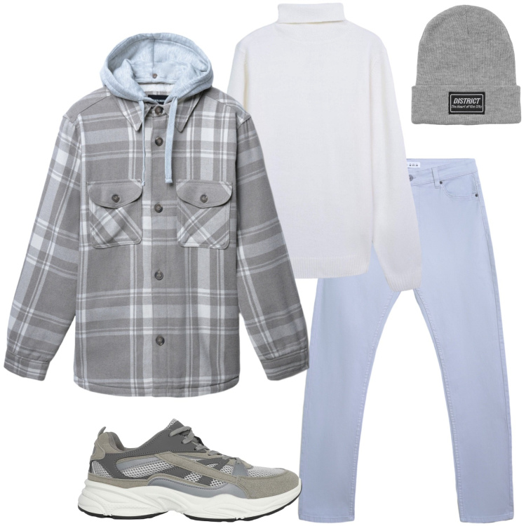 Outfit uomo - Novembre. Stile Casual per Tutti i giorni. Abbinamento con sneakers, berretti, maglieria, cappotti, pantaloni skinny.