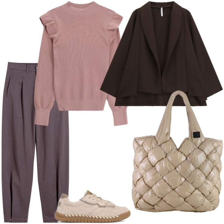 Outfit donna - Total look #2290796. Stile Casual chic per Ufficio. Abbinamento con pantaloni, maglieria, blazer, borse tote, sneakers.
