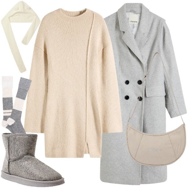 Outfit donna - domenica. Stile Urban per Tutti i giorni. Abbinamento con vestiti corti, cappotti, berretti, stivali, borse a spalla, calzini.