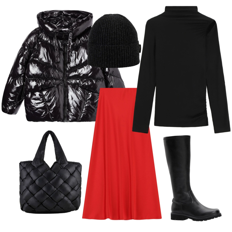 Outfit donna - Bomber lucido. Stile Sporty chic per Tutti i giorni. Abbinamento con stivali, bomber, pullovers, gonne lunghe, borse tote, berretti.