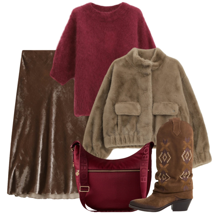 Outfit donna - Ciniglia. Stile Chic per Tutti i giorni. Abbinamento con blazer, borse a spalla, stivali, gonne lunghe, maglieria.