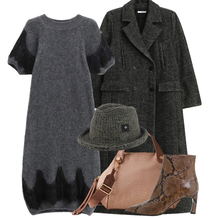 Outfit donna - Stile comodo. Stile Chic per Tutti i giorni. Abbinamento con cappotti, borse a mano, cappelli, vestiti corti, stivaletti.