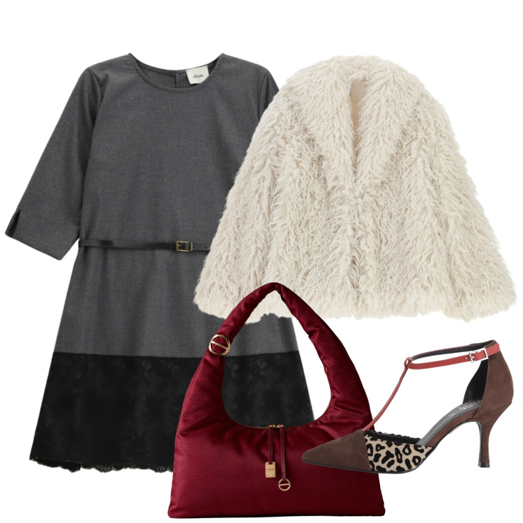 Outfit donna - Pomeriggio fino a sera. Stile Chic per Tutti i giorni. Abbinamento con ecopellicce, borse a spalla, vestiti corti, décolleté.