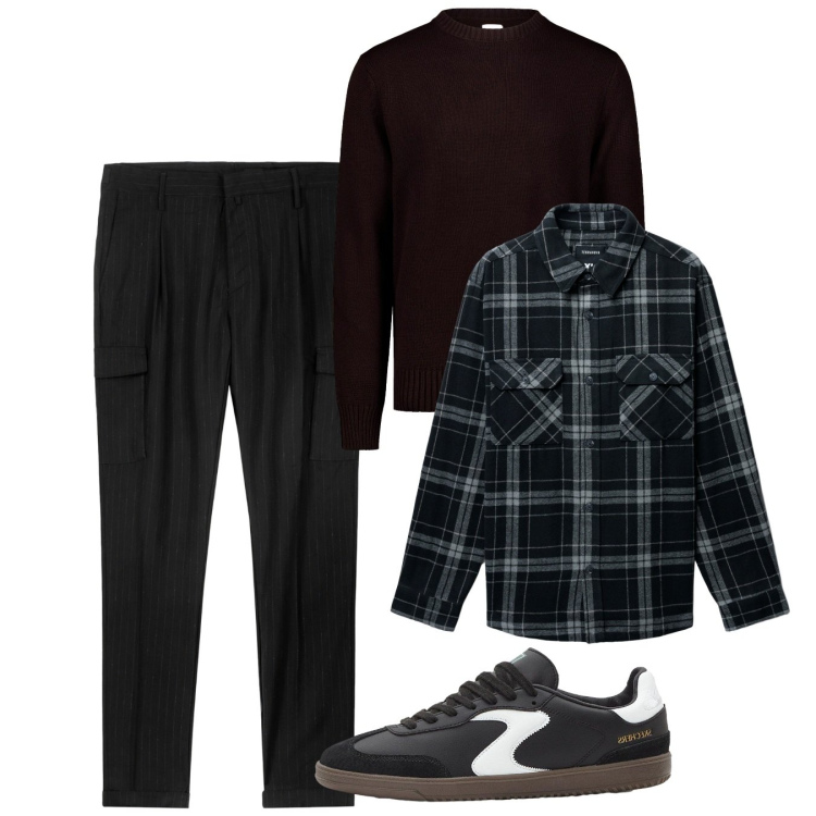 Outfit uomo - Novembre. Stile Casual per Tutti i giorni. Abbinamento con sneakers, cappotti, pantaloni cargo, maglieria.