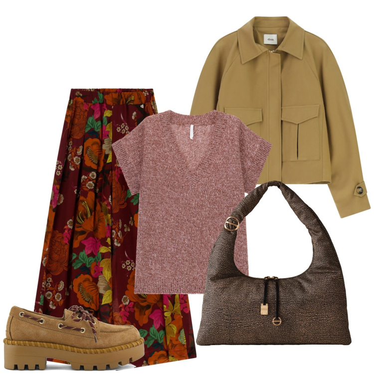 Outfit donna - City. Stile Chic per Tutti i giorni. Abbinamento con maglieria, borse a spalla, bomber, pantaloni a palazzo, mocassini.