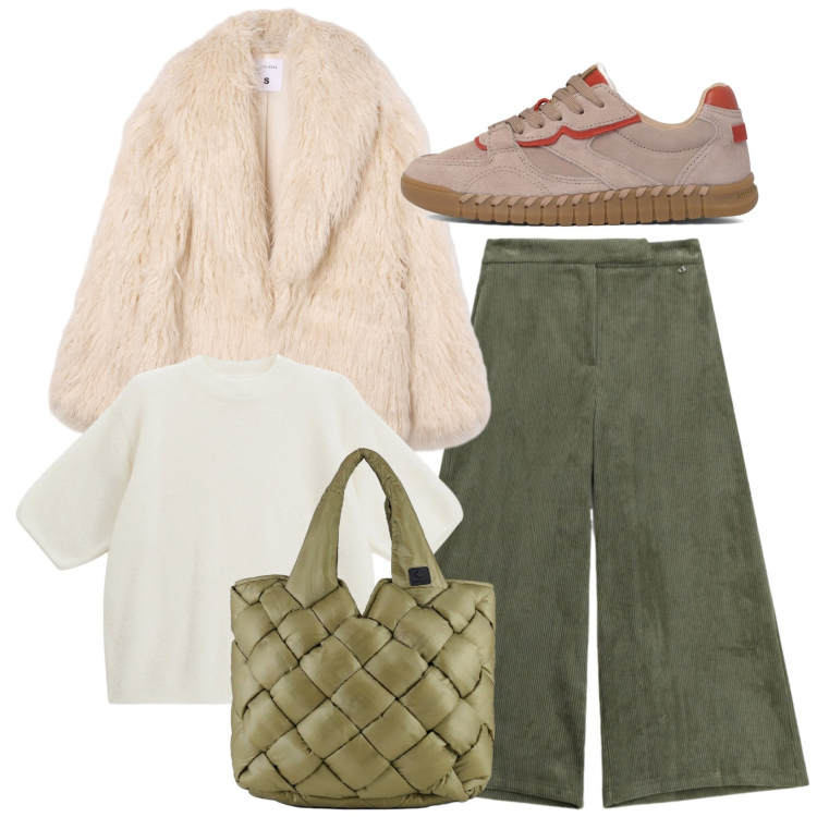 Outfit donna - Qualcosa di velluto - @ellystyle. Stile Casual per Tutti i giorni. Abbinamento con ecopellicce, maglieria, pantaloni a palazzo, borse tote, sneakers.