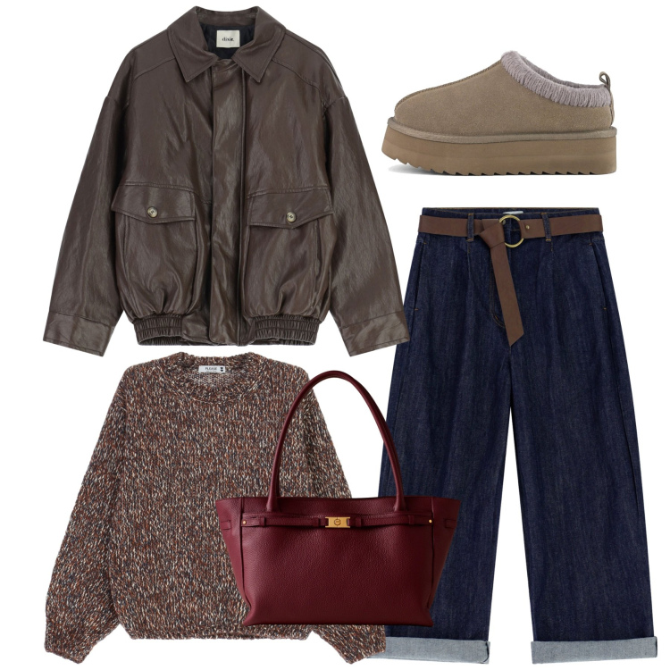 Outfit donna - La mia giacca bomber. Stile Casual per Tutti i giorni. Abbinamento con maglieria, shopping bag, jeans, blazer, sabot.