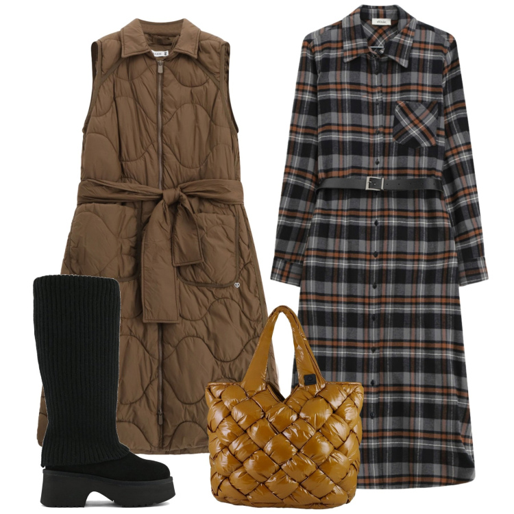 Outfit donna - Total look. Stile Bon Ton per Ufficio. Abbinamento con blazer, vestiti midi/longuette, borse tote, stivali sopra il ginocchio.