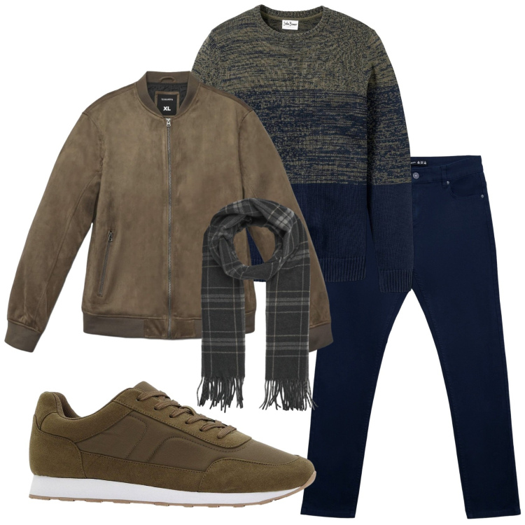 Outfit uomo - Total look #2290947. Stile Casual per Tutti i giorni. Abbinamento con maglieria, sneakers, pantaloni skinny, giacche, sciarpe.